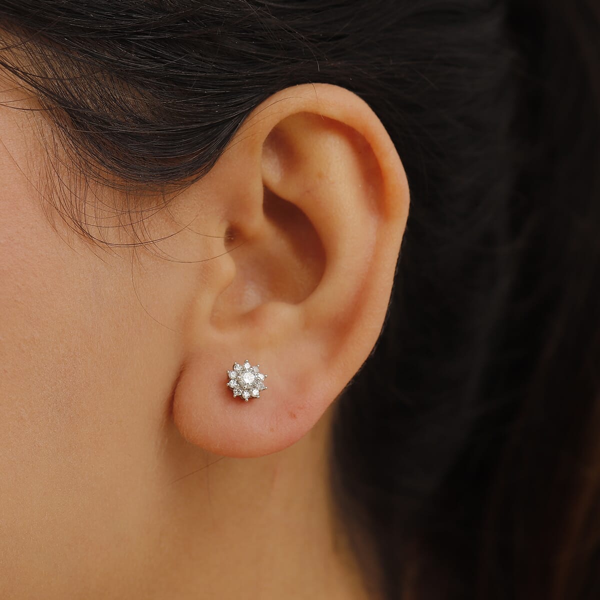 Luxuriant Lab Grown Diamond G-H, SI 0.50 ctw Sunburst Earrings in Rhodium Over Sterling Silver image number 2