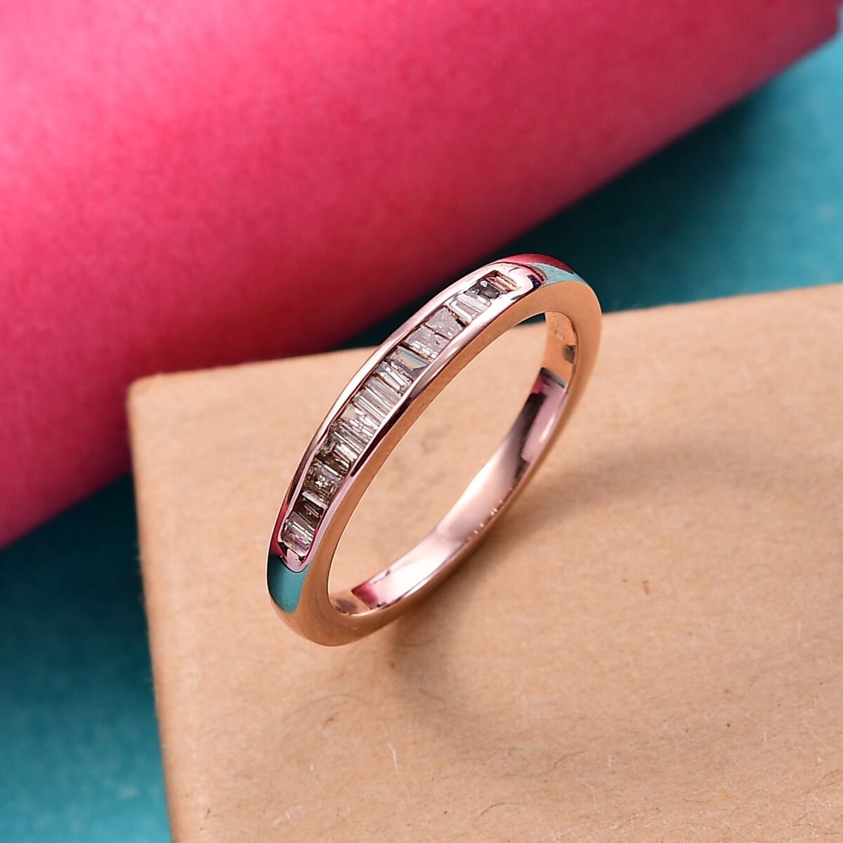 Nature Champagne Diamond 0.25 ctw Band Ring in 18K Vermeil Rose Gold Sterling Silver (Size 7.0) image number 1