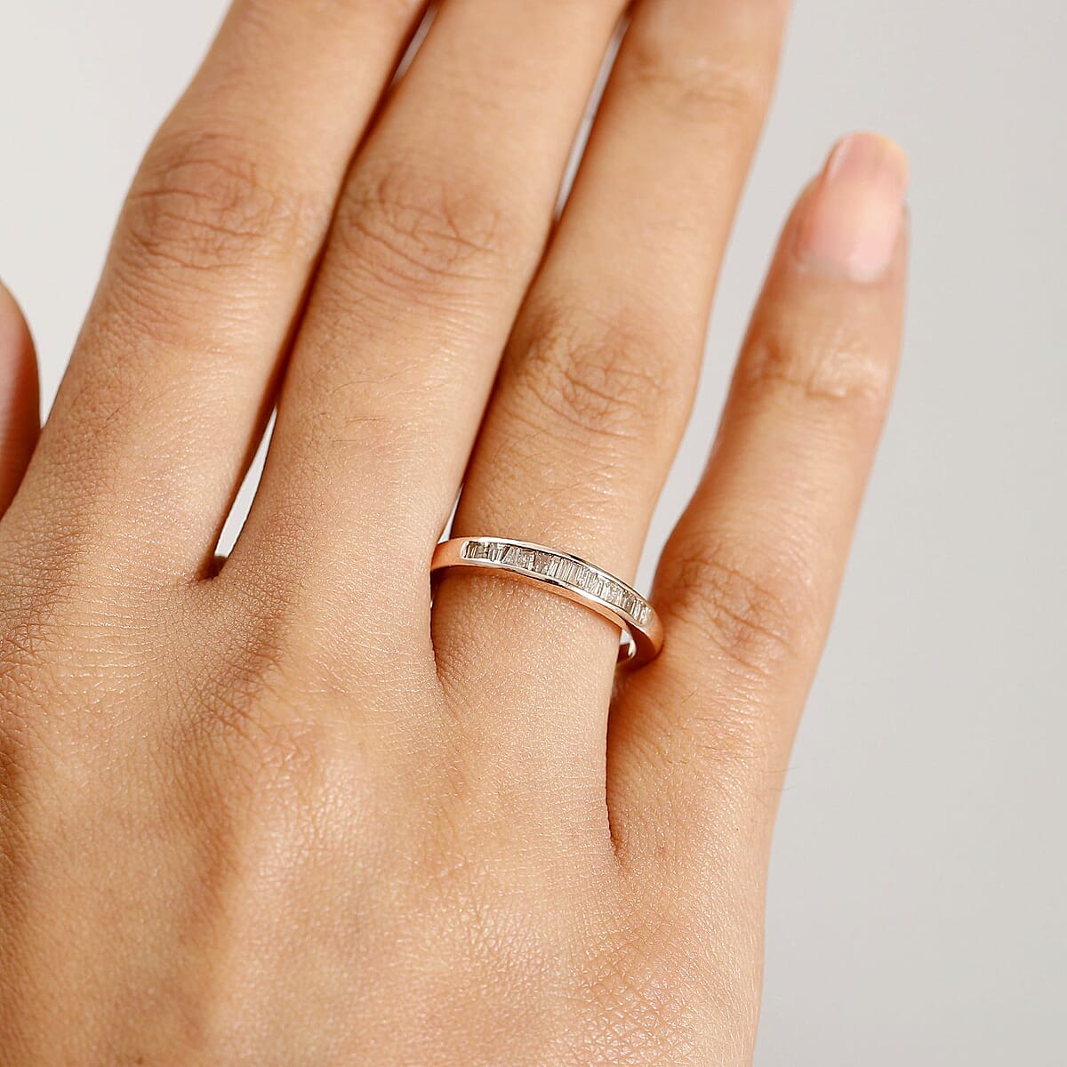 D'Joy Nature Champagne Diamond 0.25 ctw Band Ring in 18K Vermeil Rose Gold Sterling Silver (Size 8.0) image number 2