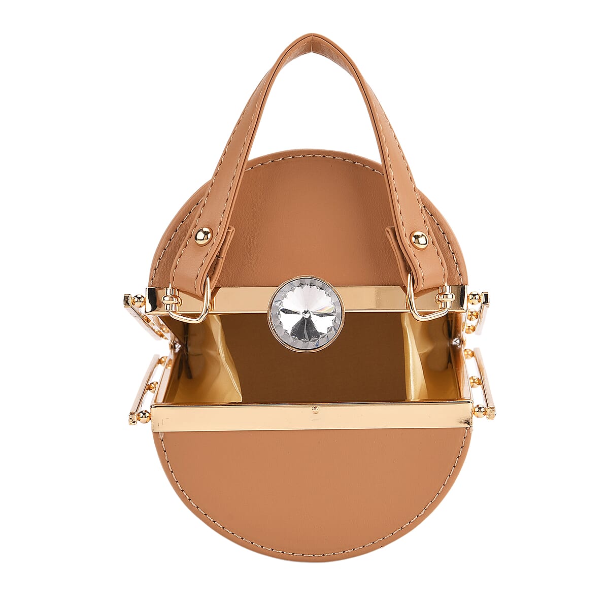 Doorbuster Brown Flower Embossed Faux Leather Cylinder Clutch Bag with Shoulder Strap image number 5