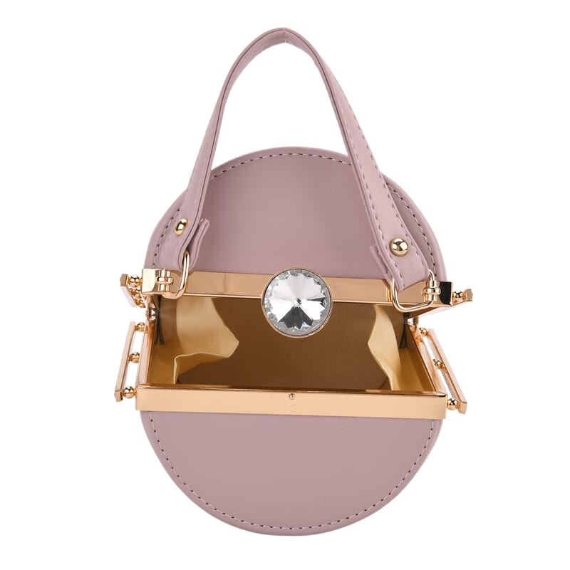 Purple Flower Embossed Faux Leather Cylinder Clutch Bag with Shoulder Strap