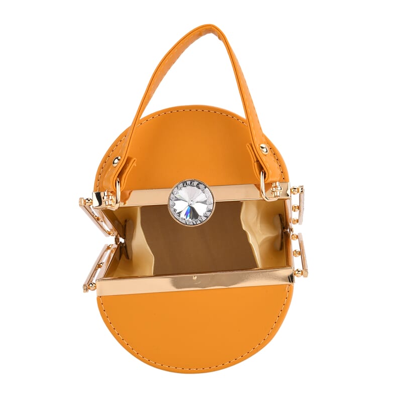 Orange Flower Embossed Faux Leather Cylinder Clutch Bag with Shoulder Strap