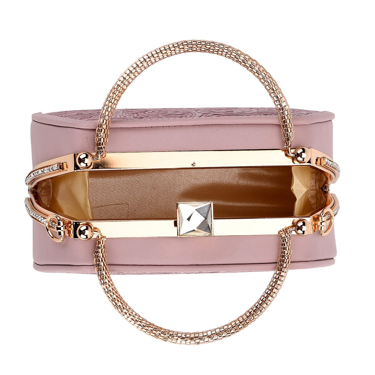  Purple Flower Embossed Faux Leather Trapezoidal Clutch Bag with Shoulder Strap image number 5