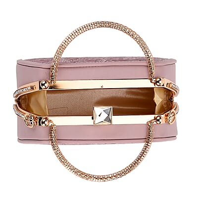 Purple Flower Embossed Faux Leather Trapezoidal Clutch Bag with Shoulder Strap