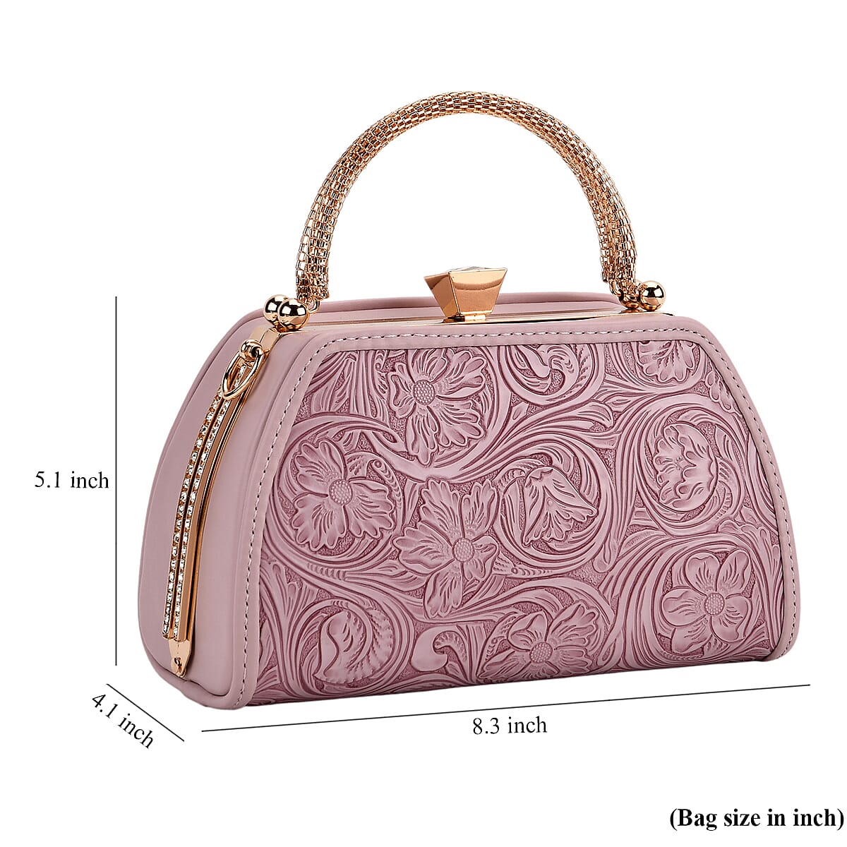  Purple Flower Embossed Faux Leather Trapezoidal Clutch Bag with Shoulder Strap image number 6