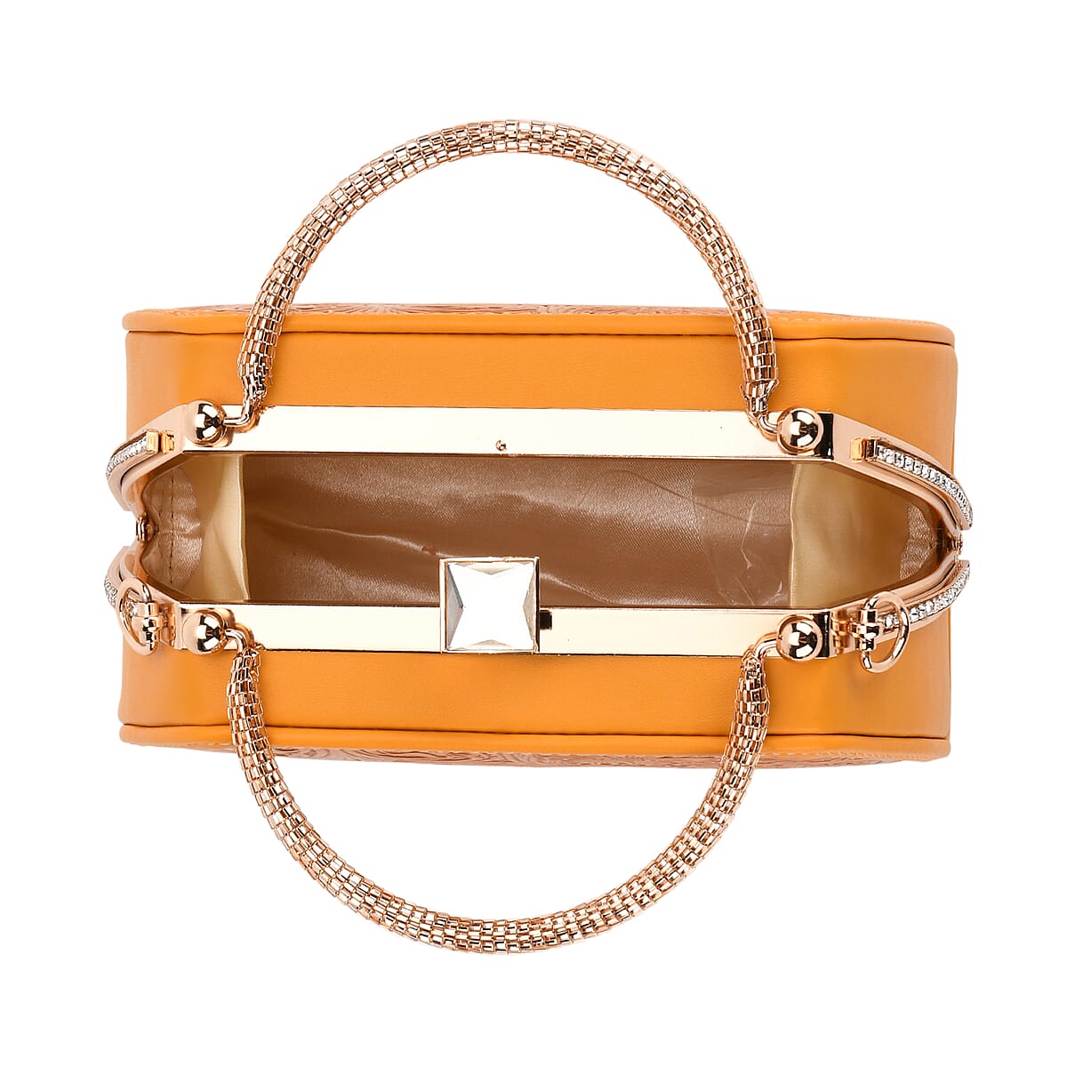  Orange Flower Embossed Faux Leather Trapezoidal Clutch Bag with Shoulder Strap image number 5