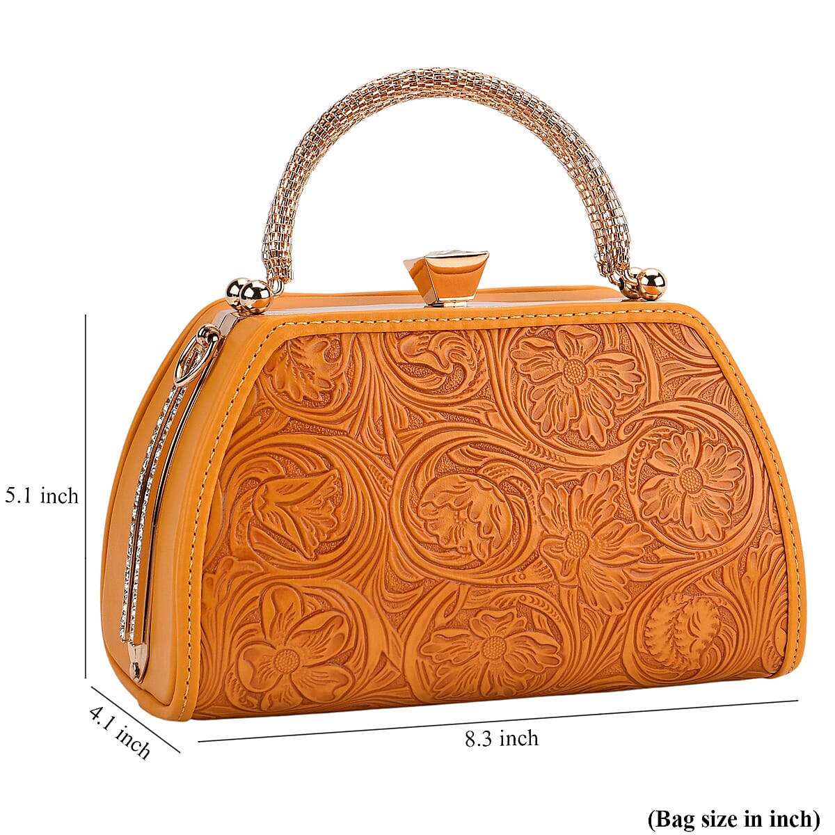  Orange Flower Embossed Faux Leather Trapezoidal Clutch Bag with Shoulder Strap image number 6
