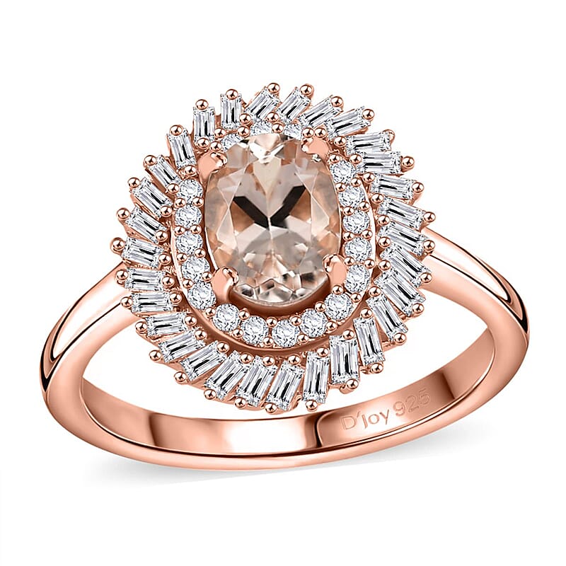 D'Joy Premium Marropino Morganite and Diamond 1.15 ctw Double Halo Ring in 18K Vermeil Rose Gold Over Sterling Silver (Size 10.0)