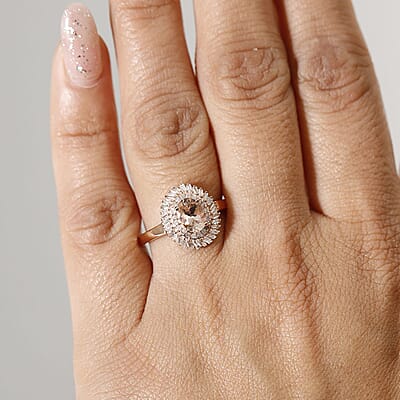 D'Joy Premium Marropino Morganite and Diamond 1.15 ctw Double Halo Ring in 18K Vermeil Rose Gold Over Sterling Silver (Size 10.0)