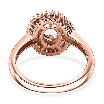 D'Joy Premium Marropino Morganite and Diamond 1.15 ctw Double Halo Ring in 18K Vermeil Rose Gold Over Sterling Silver (Size 10.0)