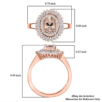 D'Joy Premium Marropino Morganite and Diamond 1.15 ctw Double Halo Ring in 18K Vermeil Rose Gold Over Sterling Silver (Size 10.0)