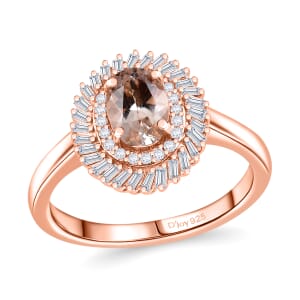 Premium Marropino Morganite and Diamond 1.15 ctw Double Halo Ring in 18K Vermeil Rose Gold Over Sterling Silver (Size 7.0)