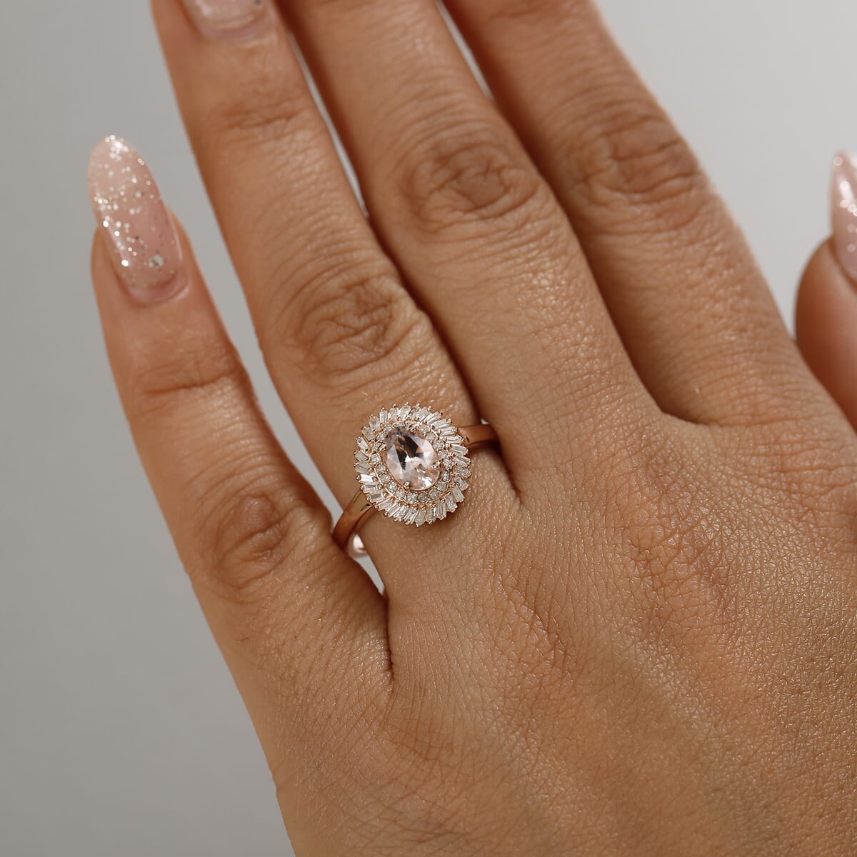 Premium Marropino Morganite and Diamond 1.15 ctw Double Halo Ring in 18K Vermeil Rose Gold Over Sterling Silver (Size 7.0) image number 2