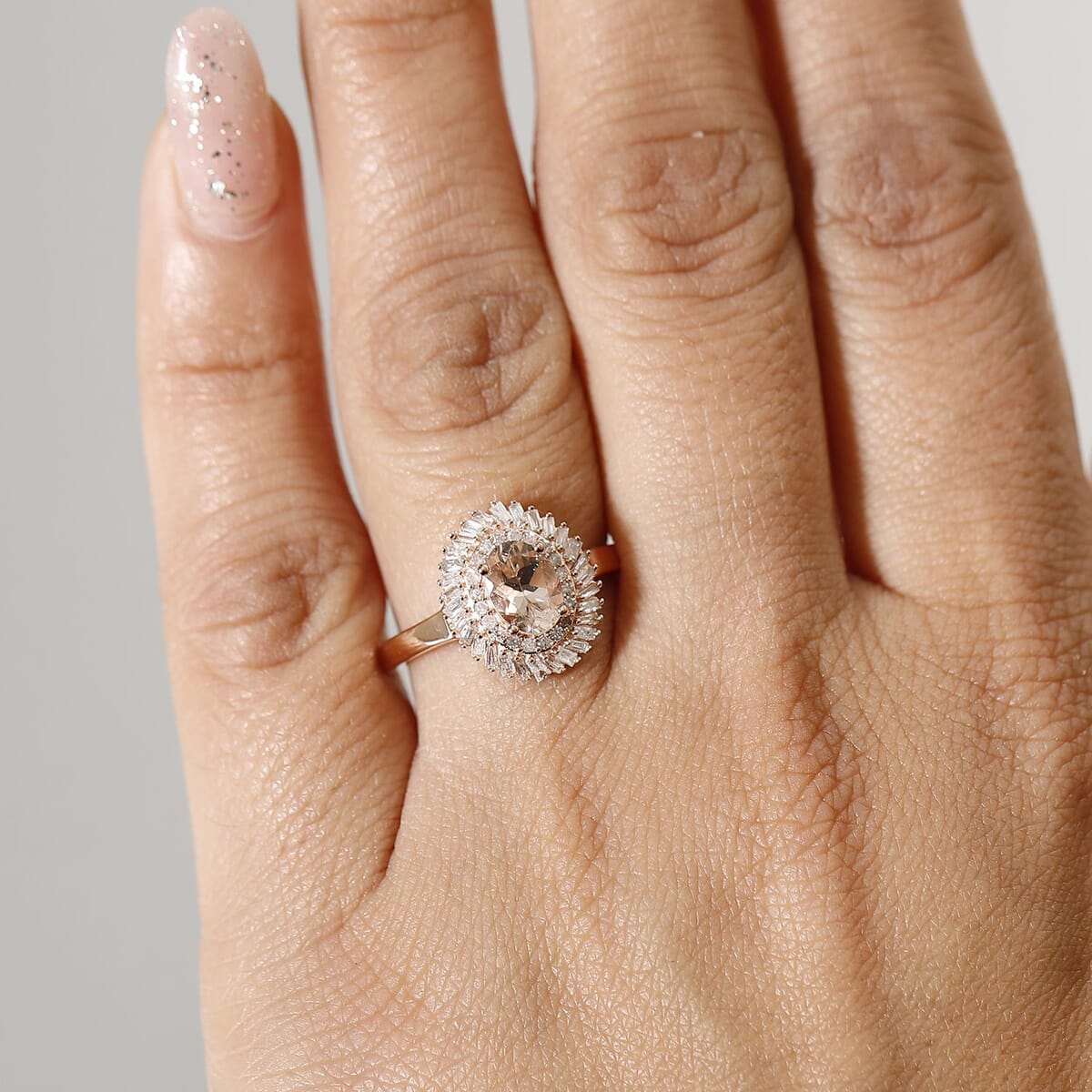 Premium Marropino Morganite and Diamond 1.15 ctw Double Halo Ring in 18K Vermeil Rose Gold Over Sterling Silver (Size 8.0) image number 2