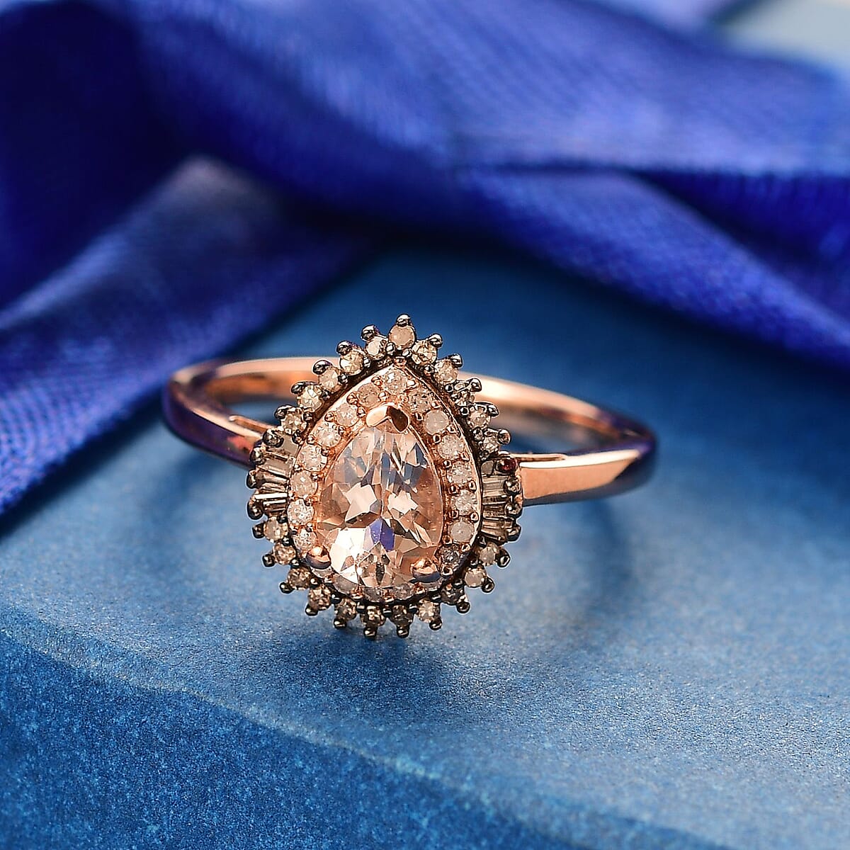 Premium Marropino Morganite, Natural Champagne and White Diamond Ring in 18K Vermeil RG Over Sterling Silver (Size 8.0) 0.85 ctw image number 1