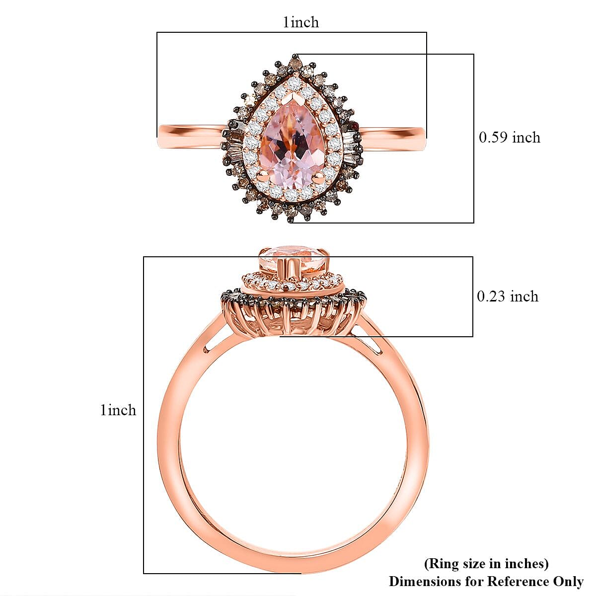 Premium Marropino Morganite, Natural Champagne and White Diamond Ring in 18K Vermeil RG Over Sterling Silver (Size 8.0) 0.85 ctw image number 5