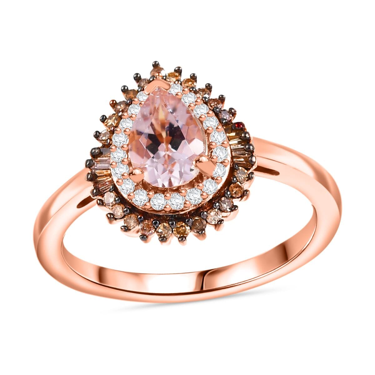 Premium Marropino Morganite, Natural Champagne and White Diamond 0.85 ctw Double Halo Ring in 18K Vermeil Rose Gold Over Sterling Silver (Size 9.0) image number 0