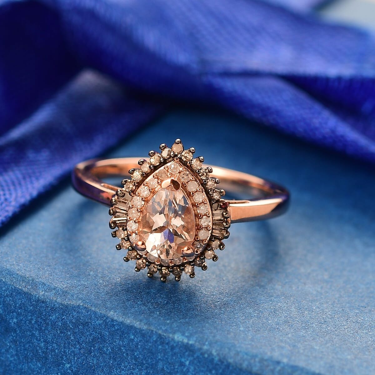 Premium Marropino Morganite, Natural Champagne and White Diamond 0.85 ctw Double Halo Ring in 18K Vermeil Rose Gold Over Sterling Silver (Size 9.0) image number 1