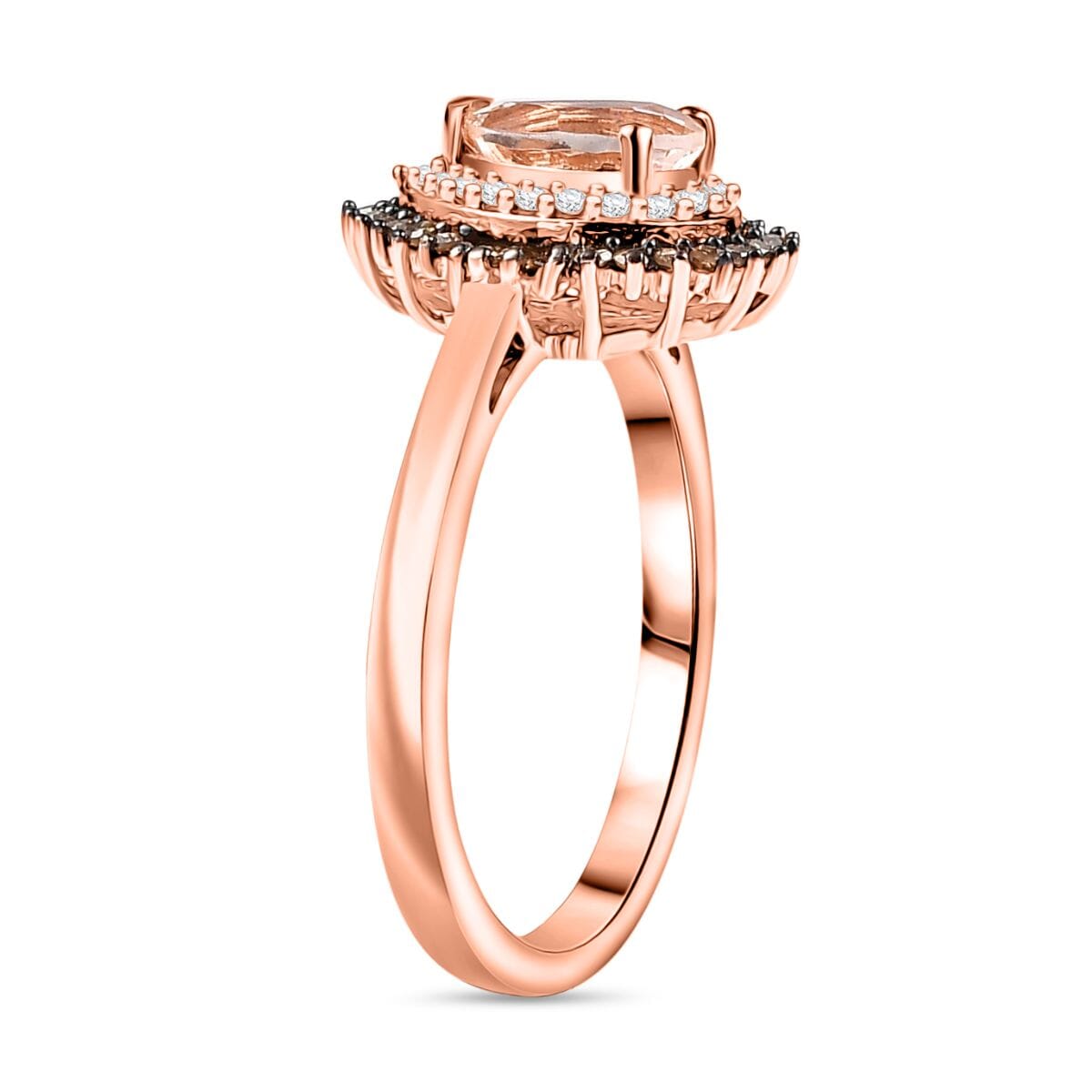 Premium Marropino Morganite, Natural Champagne and White Diamond 0.85 ctw Double Halo Ring in 18K Vermeil Rose Gold Over Sterling Silver (Size 9.0) image number 3