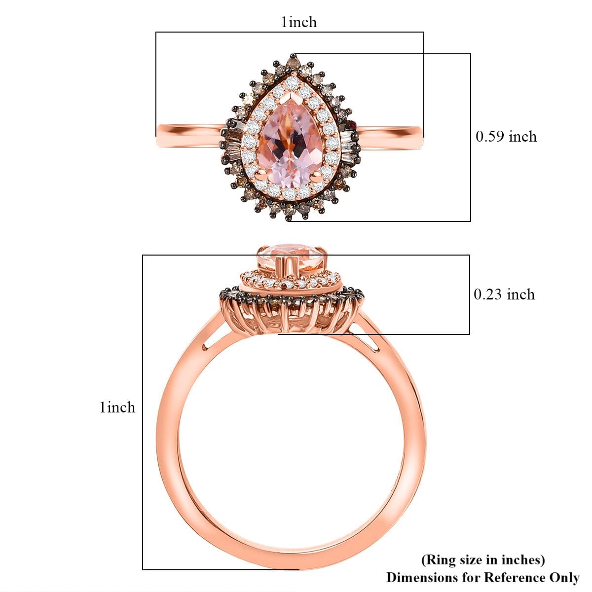 Premium Marropino Morganite, Natural Champagne and White Diamond 0.85 ctw Double Halo Ring in 18K Vermeil Rose Gold Over Sterling Silver (Size 9.0) image number 5