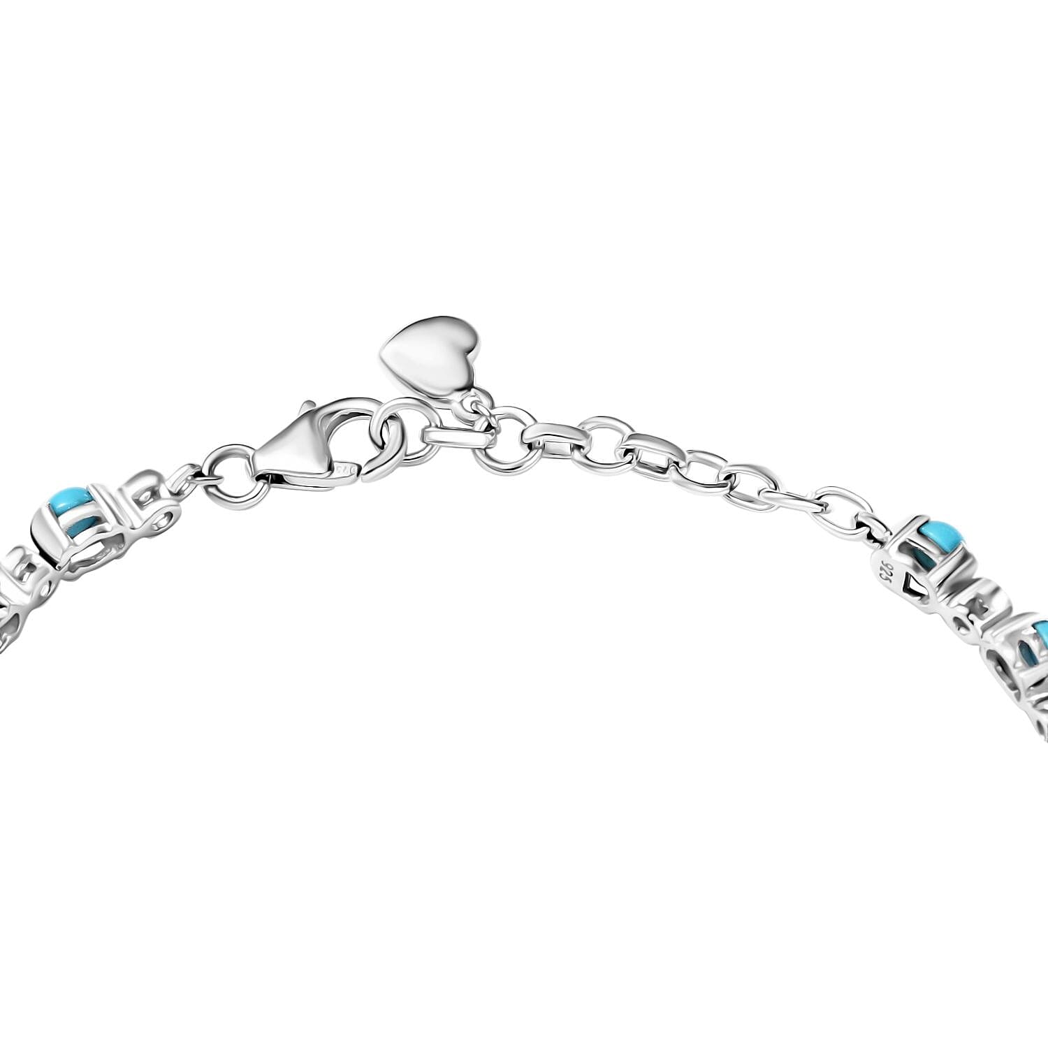 Premium Sleeping Beauty Turquoise and White Zircon 7.15 ctw Bracelet in Rhodium Over Sterling Silver (7.5 In) (10.1 g)