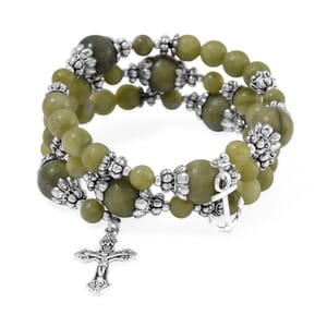 Connemara Marble Beaded Stretch 250.00 ctw Bracelet with Charm in Silvertone 