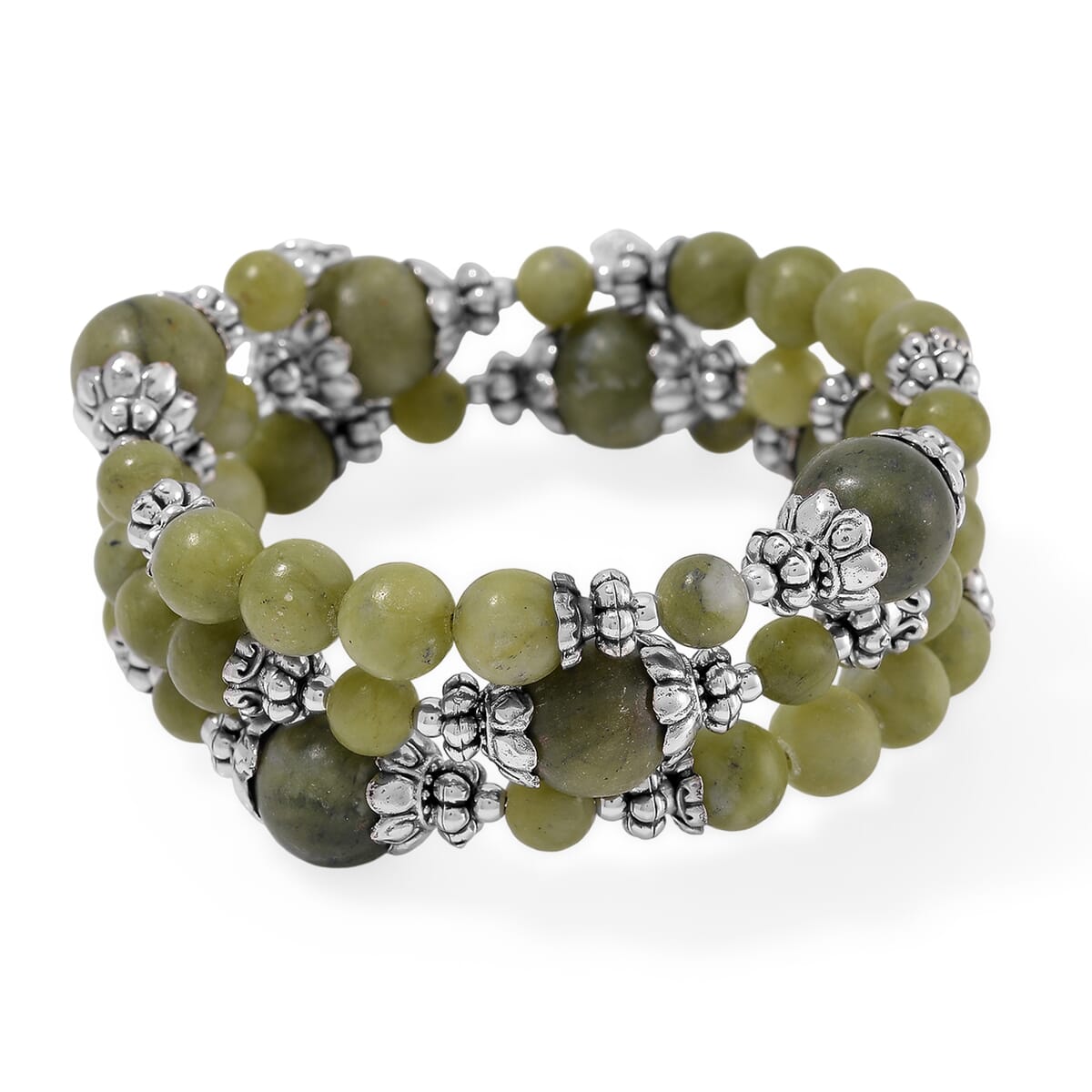 Connemara Marble Beaded Stretch 250.00 ctw Bracelet with Charm in Silvertone  image number 2