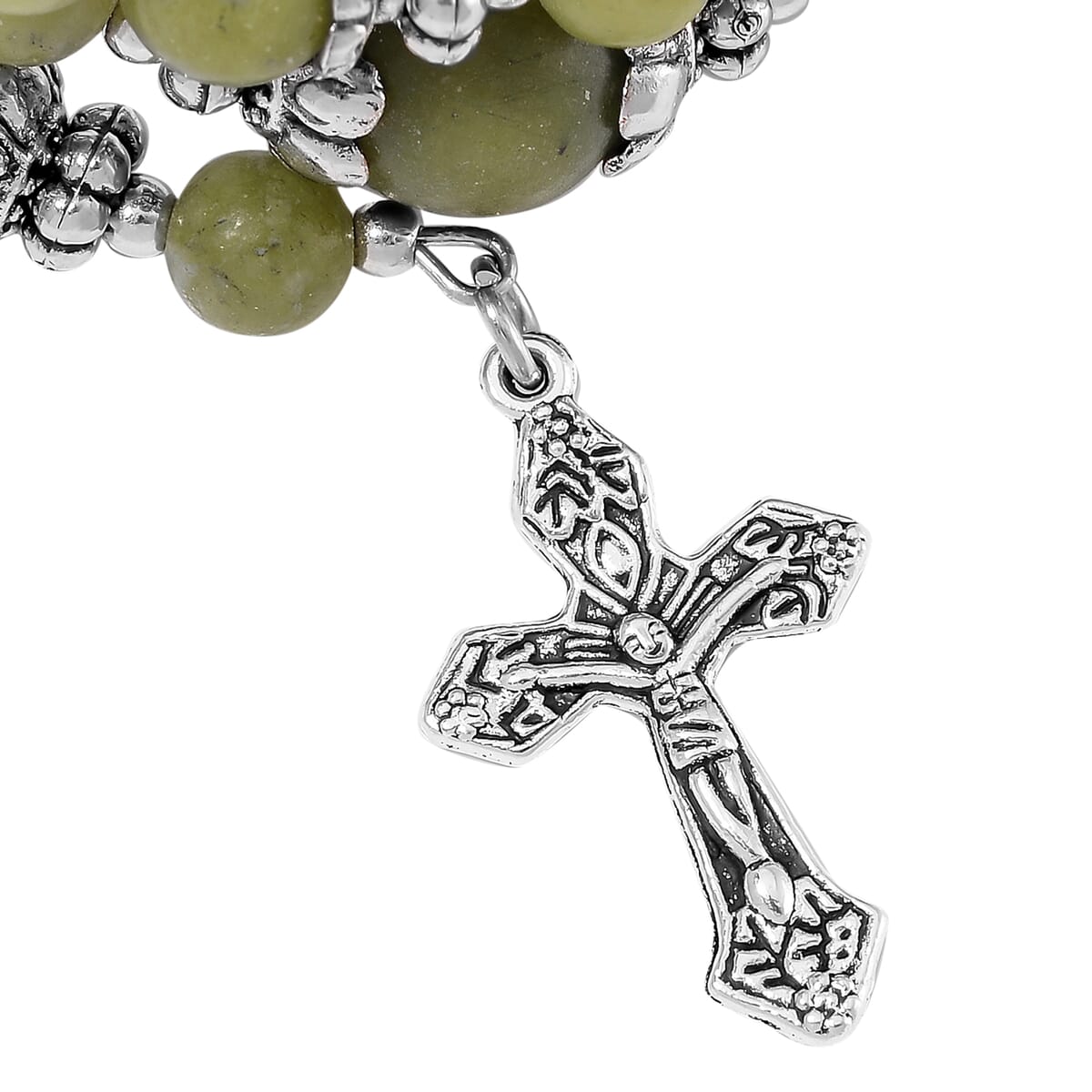 Connemara Marble Beaded Stretch 250.00 ctw Bracelet with Charm in Silvertone  image number 3