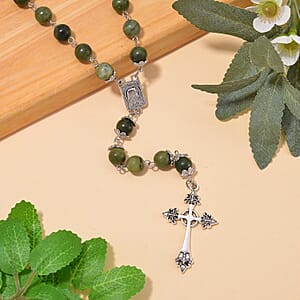 Connemara Marble 144.00 ctw Beaded Cross Necklace in Silvertone 24 Inches
