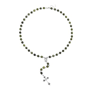 Connemara Marble 144.00 ctw Beaded Cross Necklace in Silvertone 24 Inches