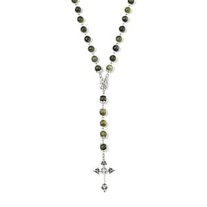 Connemara Marble 144.00 ctw Beaded Cross Necklace in Silvertone 24 Inches