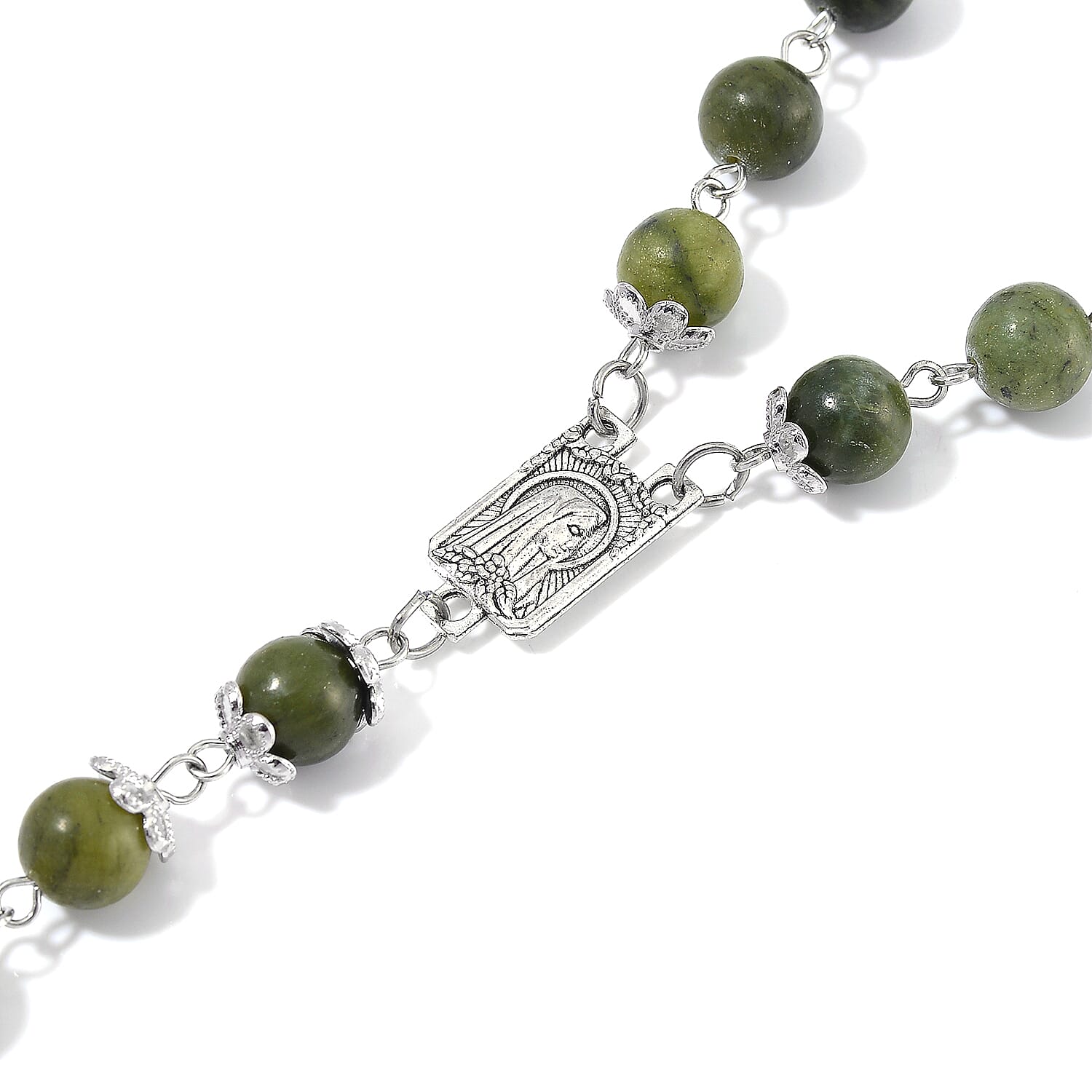 Connemara Marble 144.00 ctw Beaded Cross Necklace in Silvertone 24 Inches