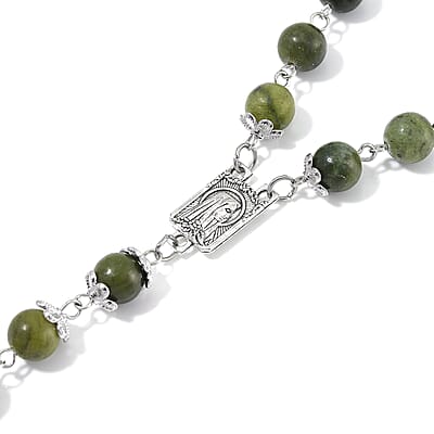 Connemara Marble 144.00 ctw Beaded Cross Necklace in Silvertone 24 Inches