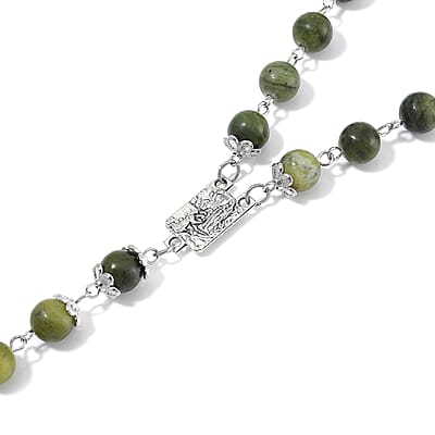 Connemara Marble 144.00 ctw Beaded Cross Necklace in Silvertone 24 Inches