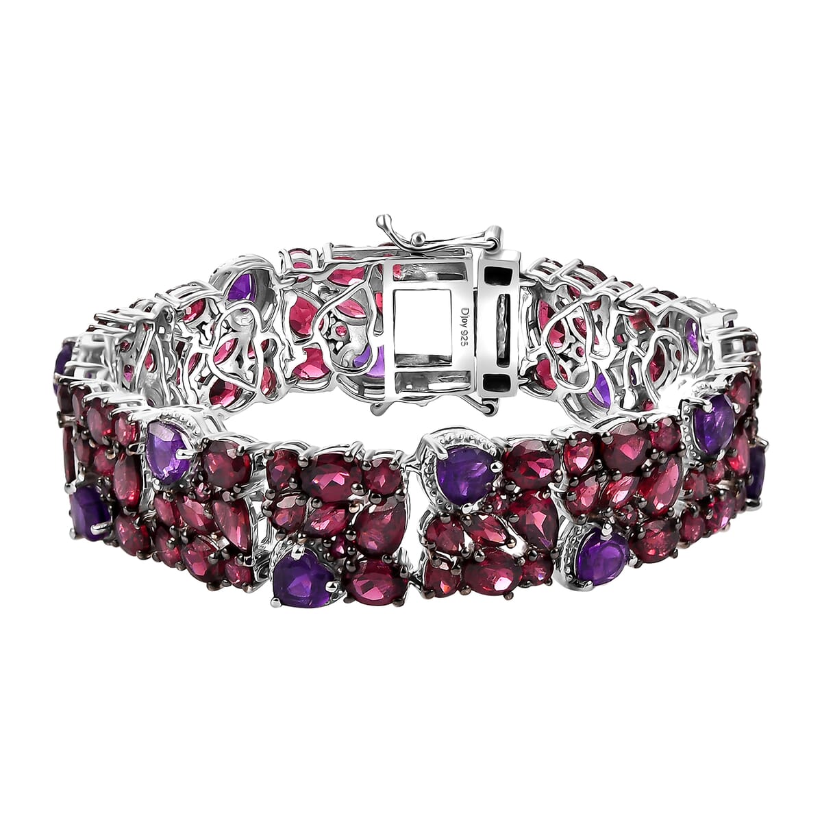 D'Joy Premium Orissa Rhodolite Garnet and African Amethyst 35.90 ctw Cluster Bracelet in Rhodium Over Sterling Silver (6.50 In) image number 0