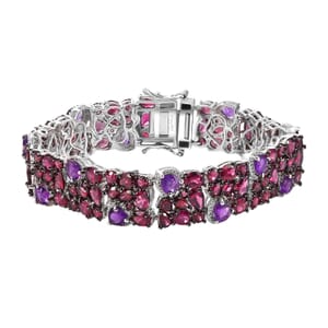 D'Joy Premium Orissa Rhodolite Garnet and African Amethyst 39.80 ctw Cluster Bracelet in Rhodium Over Sterling Silver (7.25 In)