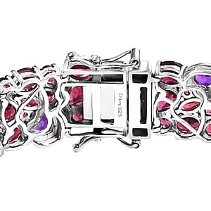 D'Joy Premium Orissa Rhodolite Garnet and African Amethyst 39.80 ctw Cluster Bracelet in Rhodium Over Sterling Silver (7.25 In)