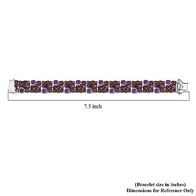 D'Joy Premium Orissa Rhodolite Garnet and African Amethyst 39.80 ctw Cluster Bracelet in Rhodium Over Sterling Silver (7.25 In)