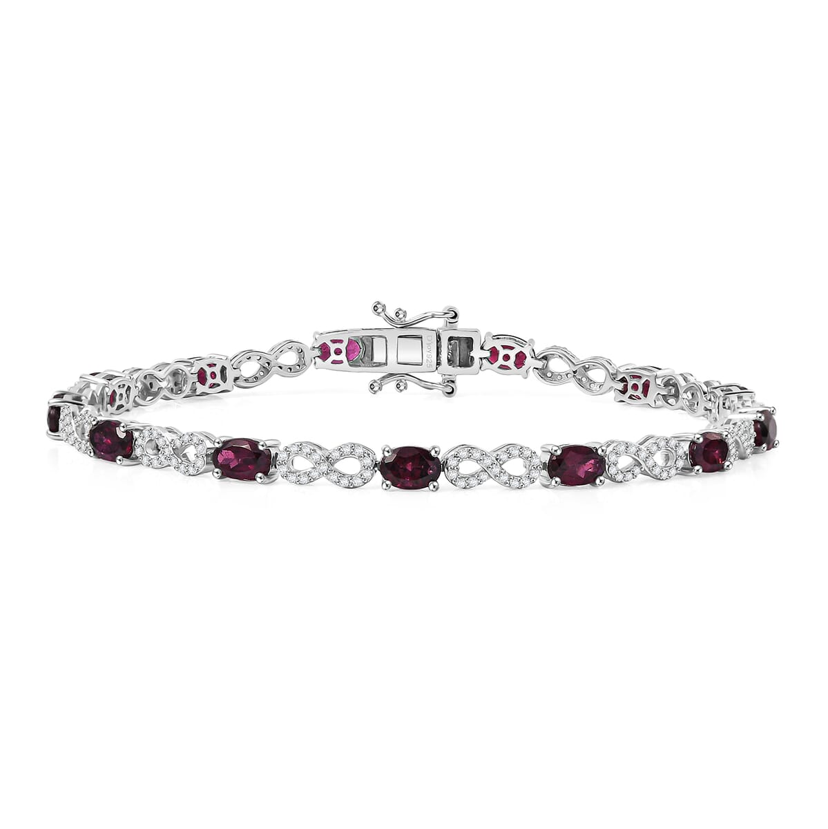 Premium Orissa Rhodolite Garnet and White Zircon 9.50 ctw Infinity Love Bracelet in Rhodium Over Sterling Silver (8.00 In) image number 0
