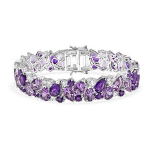 AAA Rose De France Amethyst and Multi Gemstone 41.85 ctw Bloom Bracelet in Rhodium Over Sterling Silver (7.25 In)