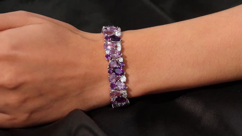 AAA Rose De France Amethyst and Multi Gemstone 41.85 ctw Bracelet in Rhodium Over Sterling Silver (7.25 In)
