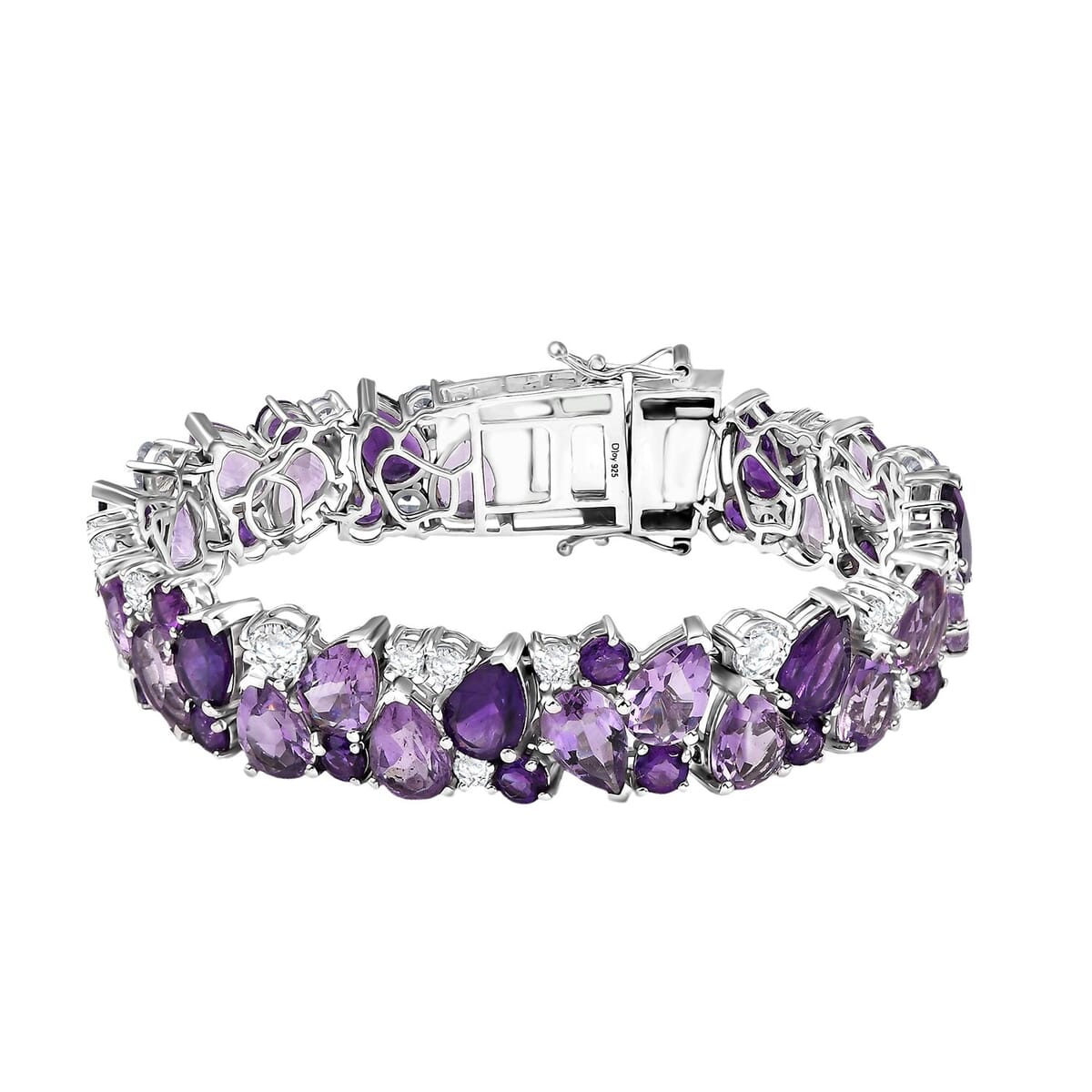 AAA Rose De France Amethyst and Multi Gemstone 36.15 ctw Bloom Bracelet in Rhodium Over Sterling Silver (6.50 In) image number 0