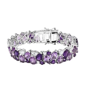 AAA Rose De France Amethyst and Multi Gemstone 36.15 ctw Bloom Bracelet in Rhodium Over Sterling Silver (6.50 In)