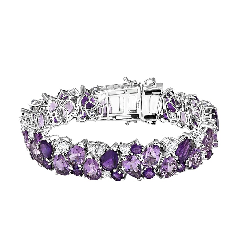 AAA Rose De France Amethyst and Multi Gemstone 36.15 ctw Bloom Bracelet in Rhodium Over Sterling Silver (6.50 In)