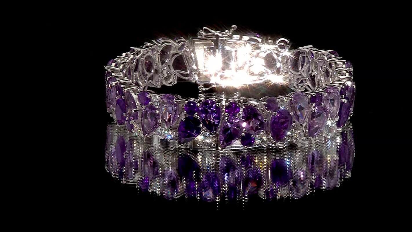 AAA Rose De France Amethyst and Multi Gemstone 41.85 ctw Bracelet in Rhodium Over Sterling Silver (7.25 In)