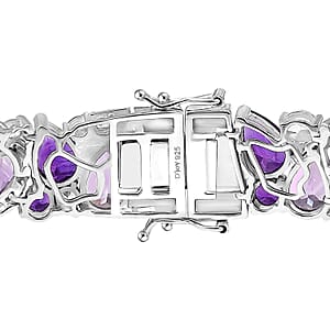 AAA Rose De France Amethyst and Multi Gemstone 36.15 ctw Bloom Bracelet in Rhodium Over Sterling Silver (6.50 In)