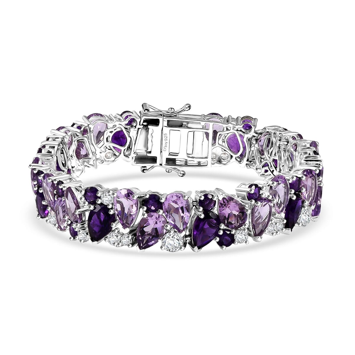 AAA Rose De France Amethyst and Multi Gemstone 50.30 ctw Bloom Bracelet in Rhodium Over Sterling Silver (8.00 In) image number 0