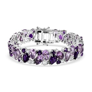 AAA Rose De France Amethyst and Multi Gemstone 50.30 ctw Bloom Bracelet in Rhodium Over Sterling Silver (8.00 In)