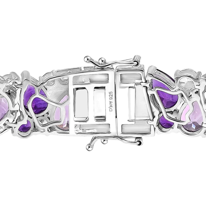 D'Joy AAA Rose De France Amethyst and Multi Gemstone 50.30 ctw Bloom Bracelet in Rhodium Over Sterling Silver (8.00 In)