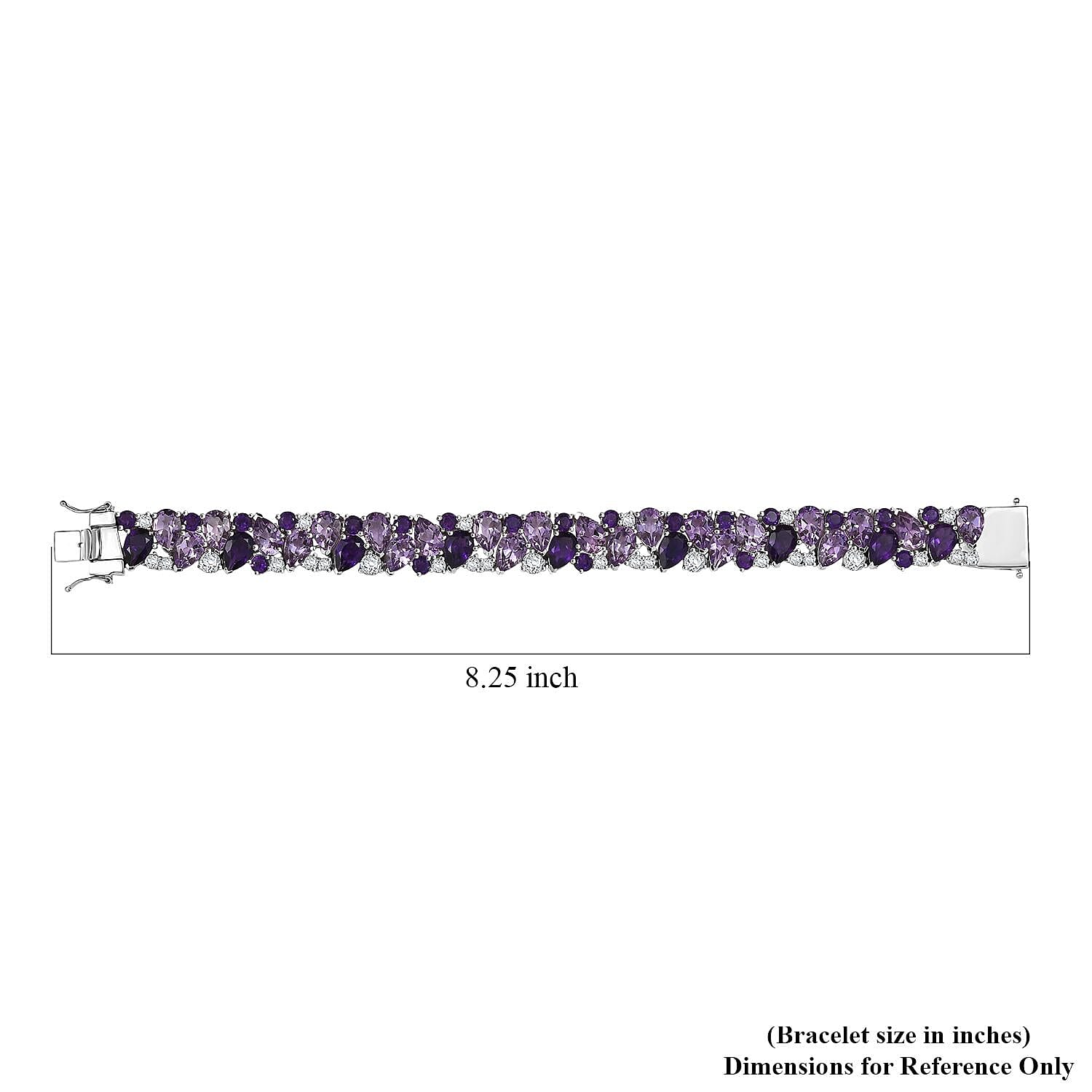D'Joy AAA Rose De France Amethyst and Multi Gemstone 50.30 ctw Bloom Bracelet in Rhodium Over Sterling Silver (8.00 In)